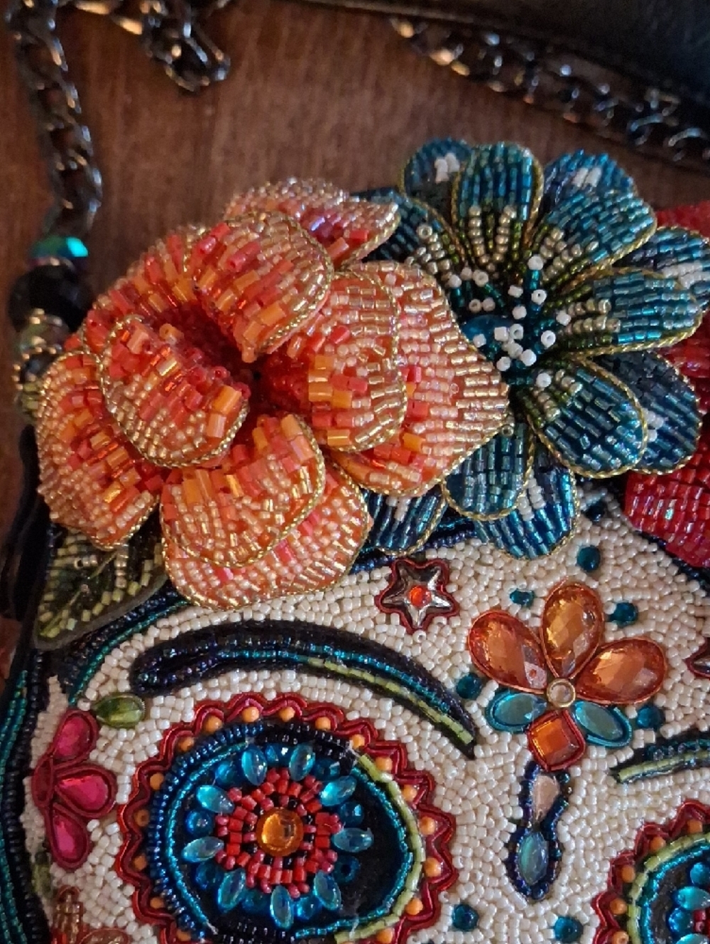 Mary Frances Multicolor Beaded Sugar Skull Crossbody with Floral Accents - Picture 2 of 10